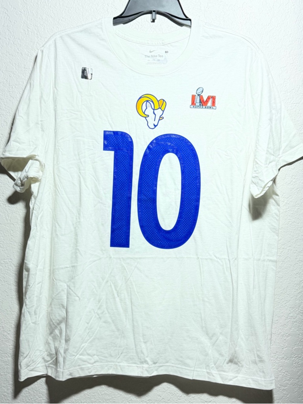Nike White Tee with Gray Logo and Blue Accents